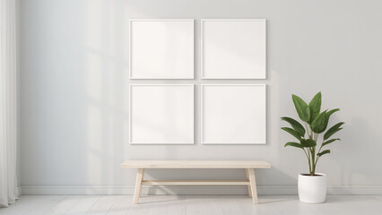 Fototapeta premium Image mockup of a white photo frame in a minimalist themed room
