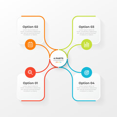 Business infographic label design with 4 parts, options. Vector illustration. Can be used for workflow diagram, info chart, web design and annual report.