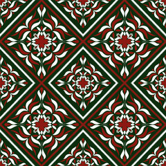 Beautiful seamless red and white flowers on green background