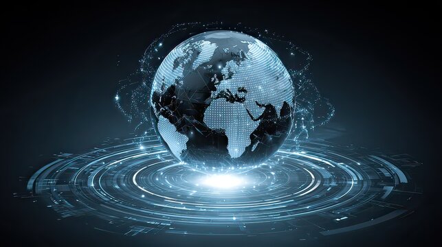 Digital Earth Globe in Futuristic Space with Data Connections and Light Effects for Technology Concept