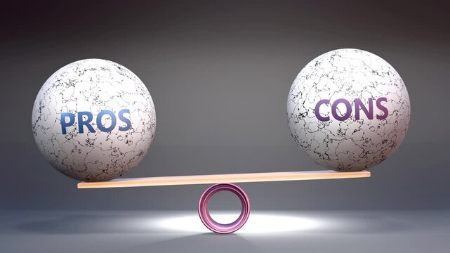 Pros and cons in balance - balancing stones on a scale symbolizing harmony, equity and equilibrium between pros and cons. Harmonious and beneficial situation.