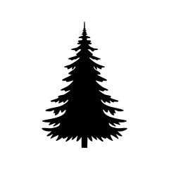 Fototapeta premium Coniferous Tree templates in solid style. Black forest silhouettes variations. Pine, spruce, fir, labels. Isolated on white background.