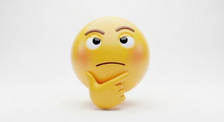 Fototapeta premium Yellow emoji thinking face with finger on chin isolated on white background