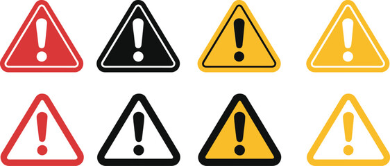 Warning Sign Icon Set – Yellow, Red, and Black Multi-Color Vector Warning Symbols