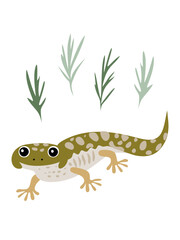 Nursery wall art, Cute green lizard crawling with plants in background