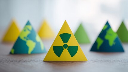 Yellow triangular warning signs, enigmatic symbols of atomic vigilance, evoke Earth Day urgency and International Safety Mythology intrigue