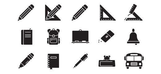 Obraz premium School icons vector set including pencils backpack notebooks eraser and school bus