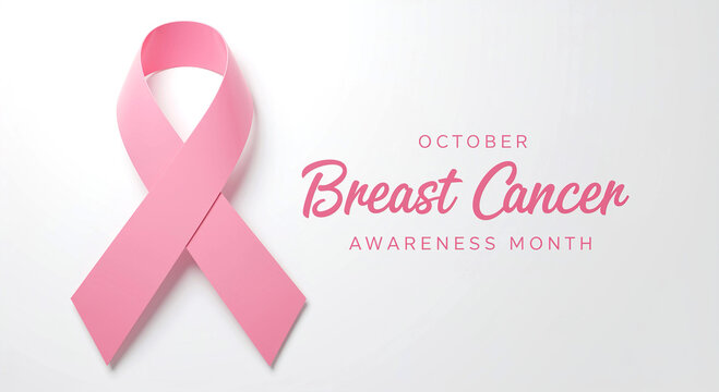 Pink ribbon symbolizing breast cancer awareness month against a white background for october campaign