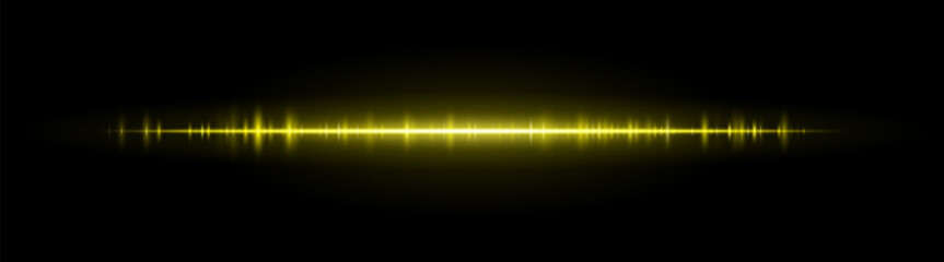 Fototapeta premium Waveform stripe. Clean glowing line with smooth frequency pattern and center light burst. Suitable for audio visuals, spectrum or tech UI.