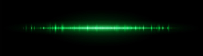 Waveform stripe. Clean glowing line with smooth frequency pattern and center light burst. Suitable for audio visuals, spectrum or tech UI.