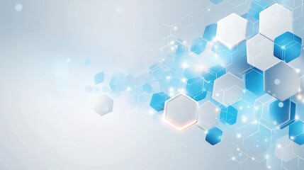 Futuristic Medical Design Featuring Molecular Hexagon Pattern and Blue White Gradient Background
