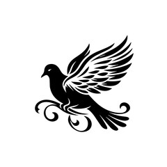 Obraz premium Vector art of elegant black dove with spread wings isolated on white background