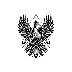 Obraz premium Vector art of cardinal bird with open wings isolated on white background, beautiful plumage