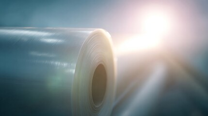 Gleaming roll of industrial fabric, whispering tales of futuristic textiles, evoking National Textile Day and Inventors' Month creativity