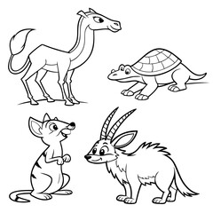 Fototapeta premium desert-animals-friendly-cartoon-characters-collection of coloring page vector illustration