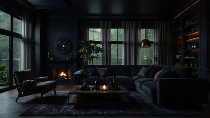 Dark moody living room design