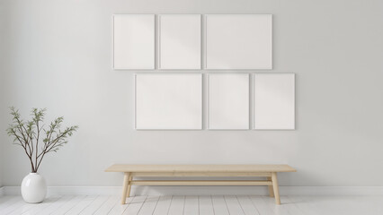 Image mockup of a white photo frame in a minimalist themed room