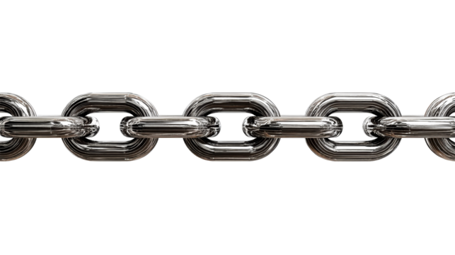 Metal chain links connected together with a transparent background