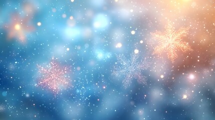 Obraz premium Colorful winter background with soft snowflakes and bokeh effects in a serene setting during the holiday season