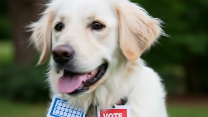 Cute Dog Holding Mini Vote Sign. September 15 International Day of Democracy
