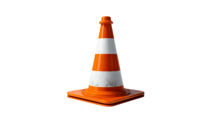 Traffic cone with orange and white stripes on transparent background