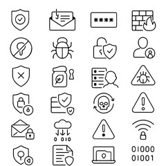A collection of cybersecurity icons representing data security, protection, and digital safety, encompassing a wide array of crucial concepts such as encryption, malware, and network firewalls.