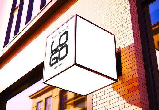 Realistic Outdoor Store Logo Mockup Cube