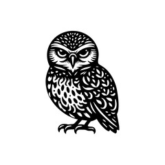 Fototapeta premium Vector art of majestic owl illustration isolated on white background in black and white