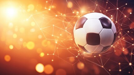 Naklejka premium Futuristic football concept with interconnected network on vibrant backdrop
