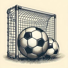 Hand-Drawn Retro Football and Goalpost Vector for Sports Design Projects.
