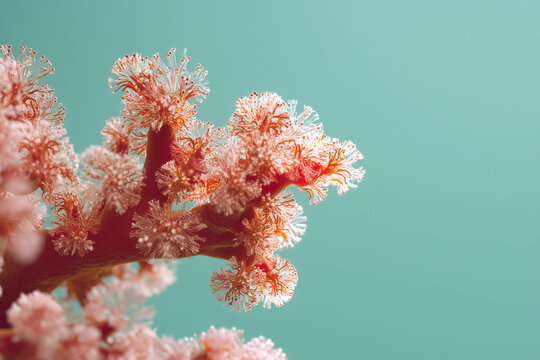 Vibrant Coral Reef Branch with Extended Polyps in Crystal Waters, Highlighting Marine Ecosystem Diversity and the Importance of Ocean Conservation Efforts Worldwide