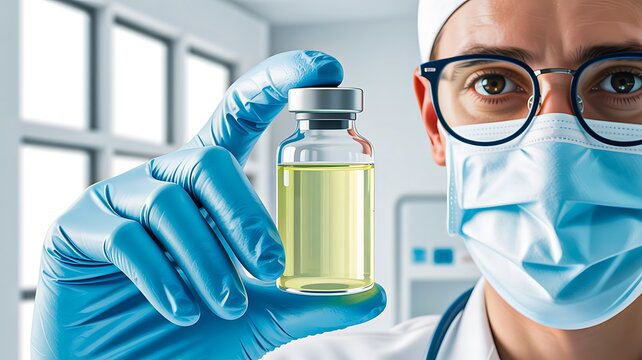 Medical professional holding vaccine vial in laboratory 
