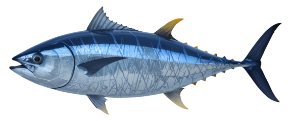 Blue Tuna Fish with Transparent Background, 3D Realism Design Element