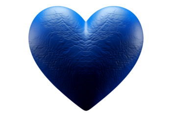 Blue Textured Heart with Transparent Background, 3D Realism Design Element