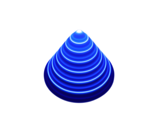 Abstract geometric cone shape isolated on transparent background with glowing blue neon lines creating a futuristic and modern design, perfect for adding a creative touch to your project