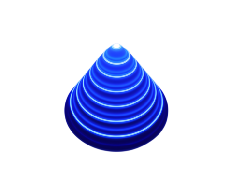 Abstract geometric cone shape isolated on transparent background with glowing blue neon lines creating a futuristic and modern design, perfect for adding a creative touch to your project