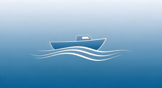 Boat on Calm Sea in Blue Gradient

