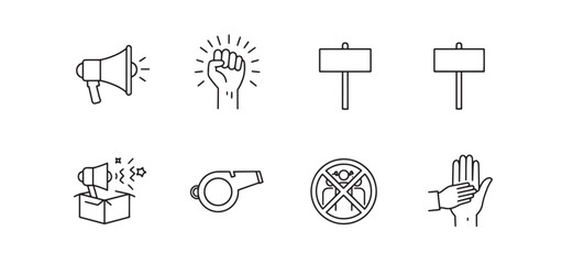 Naklejka premium Collection of protest and social activism icon outlines on white background