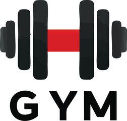 Gym Logo: A bold and minimalist logo representing a gym, featuring a stylized dumbbell design with a red central bar, all set against a clean backdrop.