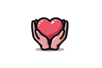 Caring Hands Holding a Heart: A pair of hands tenderly cradles a vibrant, heart, symbolizing love, compassion, and care.