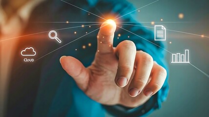 Digital touch interface with connected cloud search and data icons for smart technology access