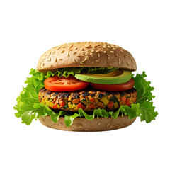 Realistic Vegetarian Burger with Lettuce, Tomato, Grilled Veggie Patty, and Whole Grain Bun &ndash; High-Resolution Transparent PNG for Healthy Food Branding and Menu Design