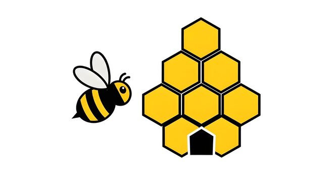 Bee and Beehive with Geometric Shapes
