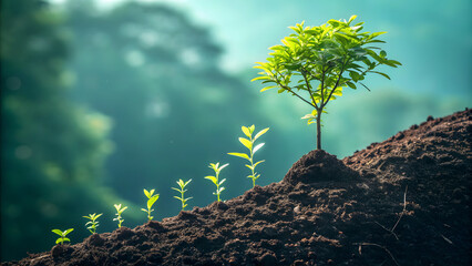 Vibrant timeline with a tree growing along it, symbolizing sustainable business growth over time timeline, growth, sustainability. Agriculture plant seeding growing step  business concept 