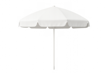 Classic white beach umbrella open, providing shade on a transparent background, perfect for summer and travel designs