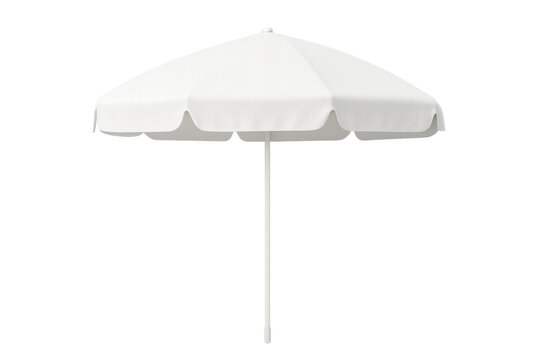 Classic white beach umbrella open, providing shade on a transparent background, perfect for summer and travel designs