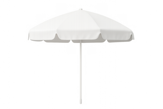 Classic white beach umbrella open, providing shade on a transparent background, perfect for summer and travel designs