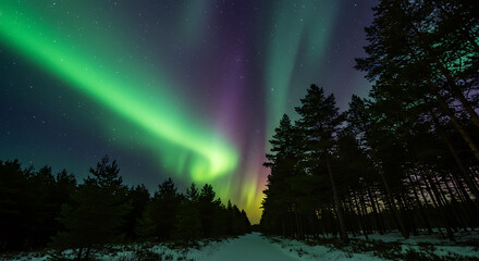  Northern Lights over Pine Forest
