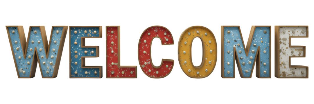 Glossy Red Welcome Sign with Clear Background, Vintage Neon Design Element