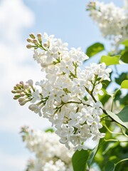 Blooming white lilac flowers in spring botanical photography nature outdoor close-up view floral beauty